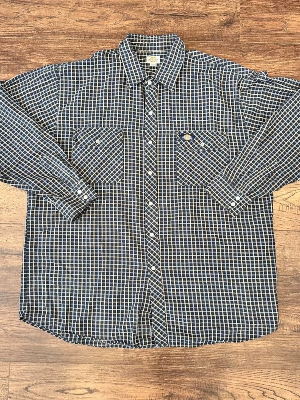 Vintage Dickies Navy Blue Plaid Heavyweight Workwear Flannel Shirt Sz 2XL